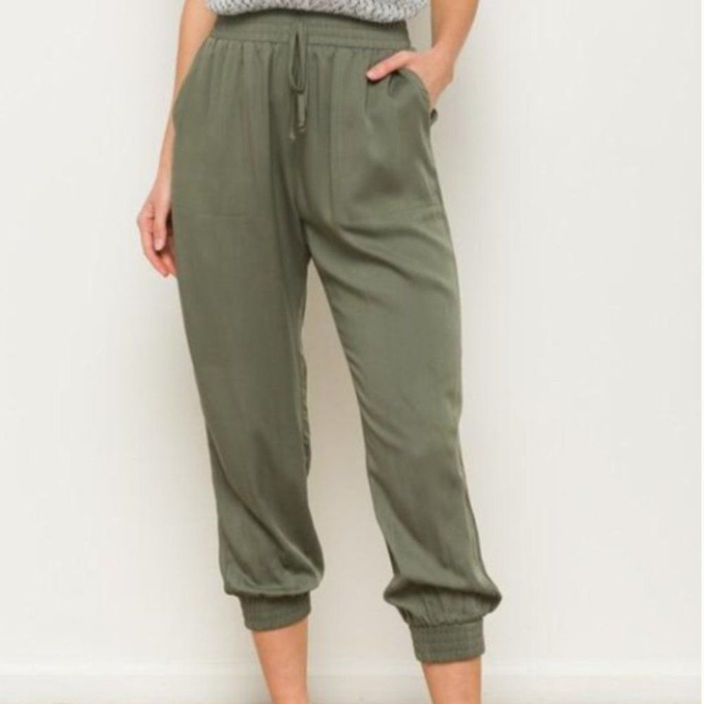 Hem & Thread Olive Elastic Waist Jogger Pants S